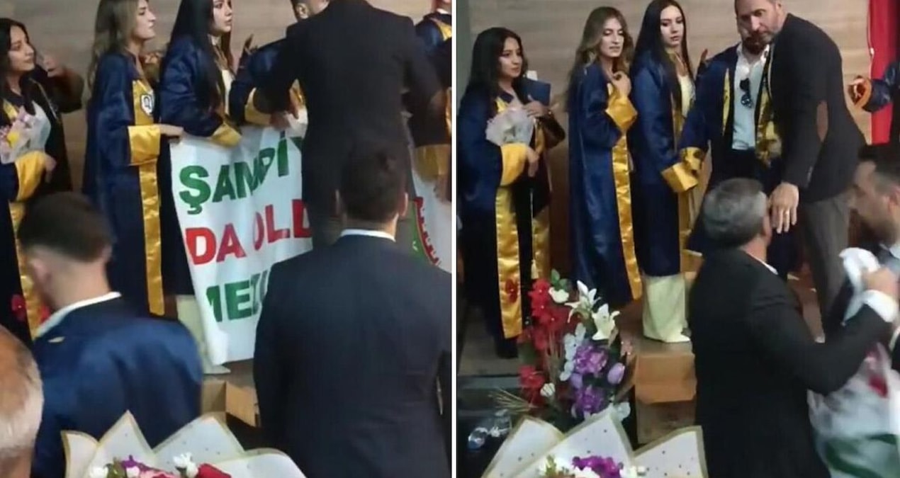 Mezuniyette pankart krizi: Öğrencilerin elinden alındı